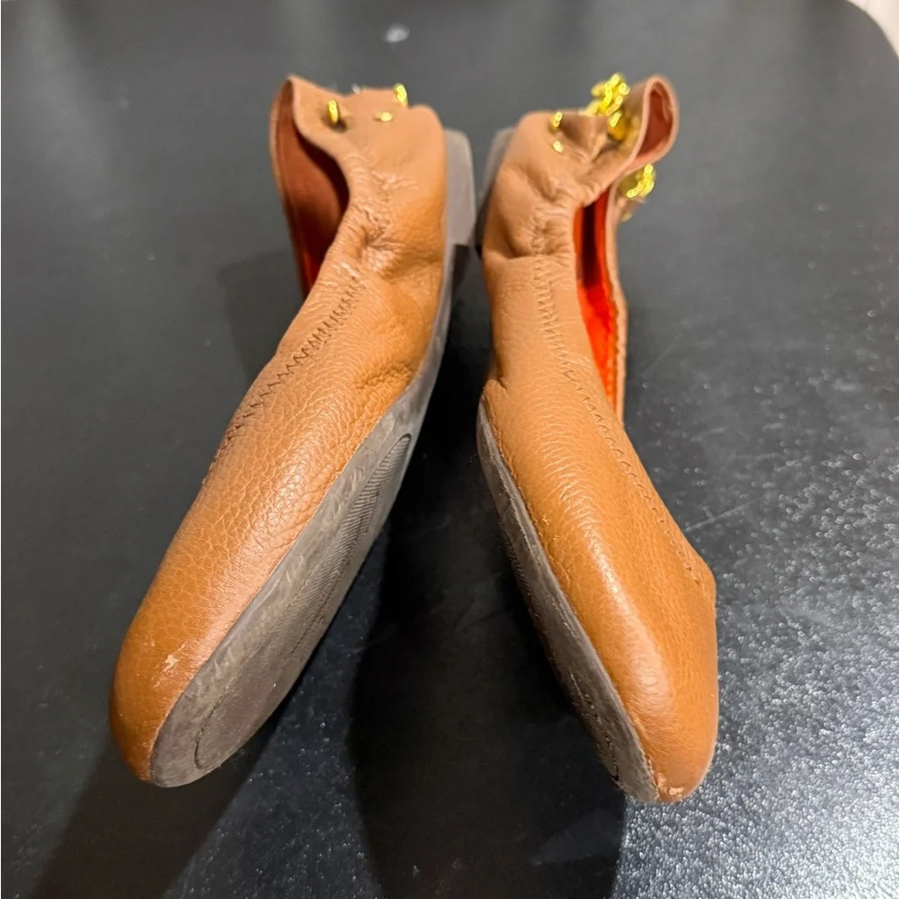 Lauren Ralph Lauren Brown Leather Flats with Gold Accents size 8.5